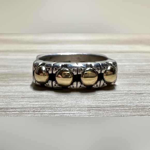 Vintage Designer David & Ronnie Sterling Silver & 14K Gold Band Ring, Size 7.5 - Picture 2 of 11